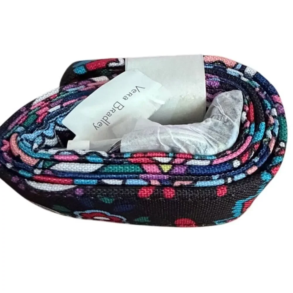 Vera Bradley Black Floral Fabric Belt Pink Blue D Ring Buckle Women’s NWT